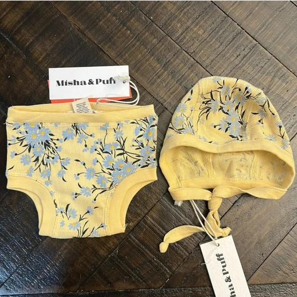 Misha & Puff Set Buttercup Daisy yellow/blue floral Newborn - Picture 4 of 6